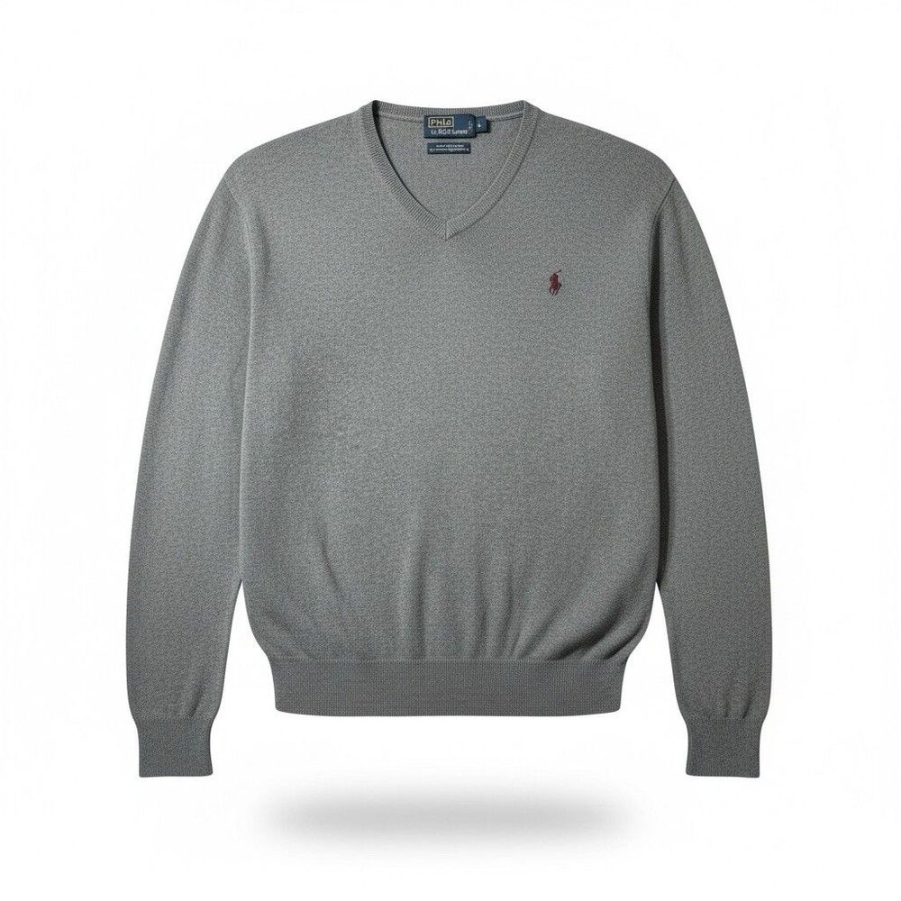 Vintage Polo Ralph Lauren Men’s Blue Cotton Cashmere Blend V Neck Sweater Sz L
